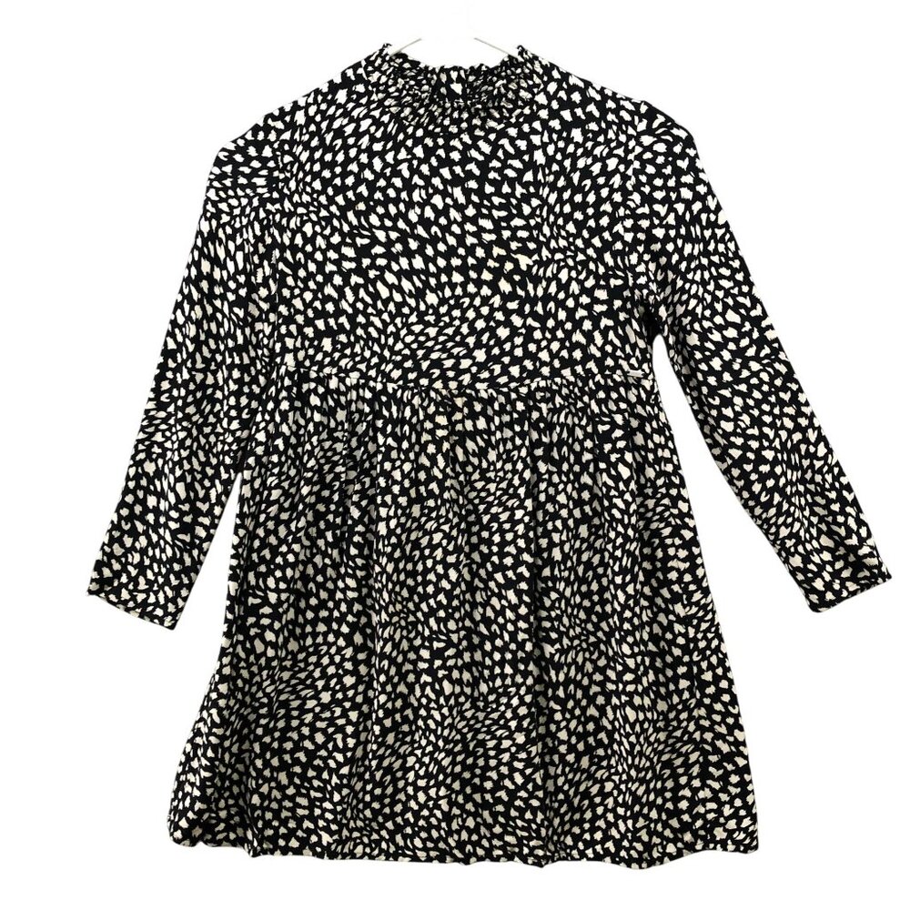 Ikks‎ Girls Size 8 Dress Black White Long Sleeve A-Line